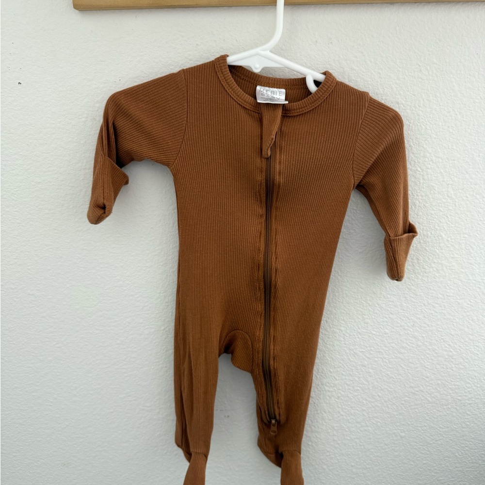 Brown Footies One Piece with Long Sleeves and Zipper Closure